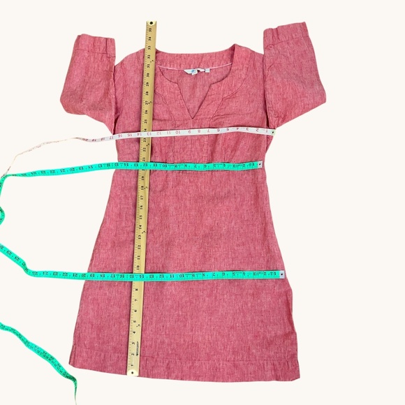 Boden Linen Dress V-Neck Red Orange (8) - Picture 7 of 7